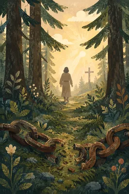 Broken Chains in Evergreen Forest Dawn