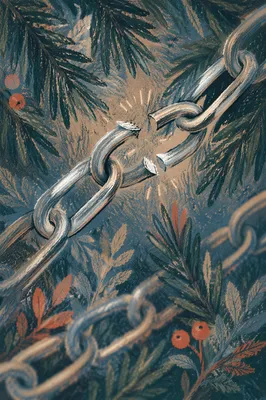 Broken Silver Chain in Evergreen Branches