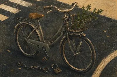 Broken Chains Beside Evergreen Bicycle