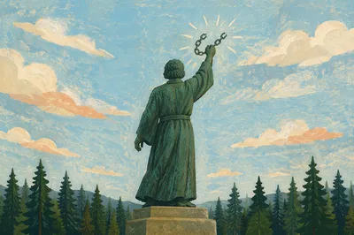 Broken Chains Monument Above Evergreen Forest