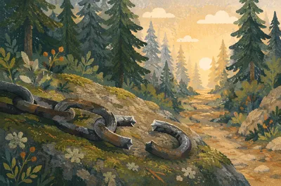 Broken Chain at Evergreen Forest Dawn