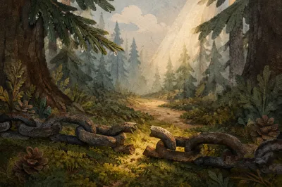Broken Chains in Evergreen Forest Light