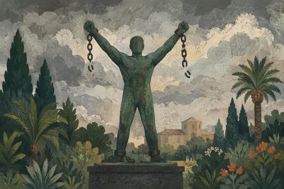 Broken Chains Freedom Sculpture in Evergreen Garden