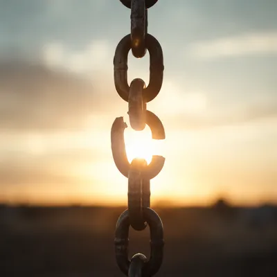 Broken Iron Chain in Hopeful Sunlight