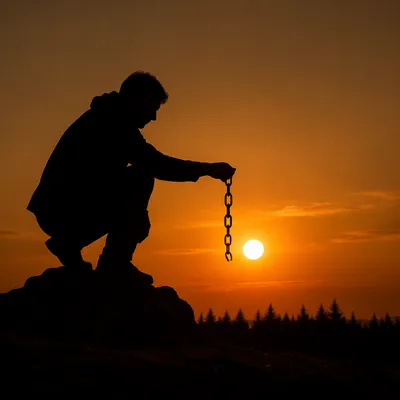 Broken Chains at Sunset Freedom Silhouette