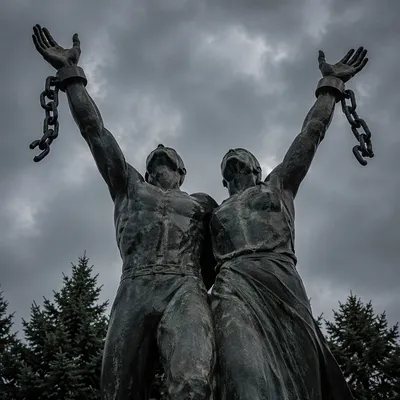Broken Chains Freedom Monument Under Stormy Sky