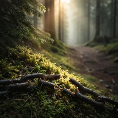 Broken Chain in Evergreen Forest Light