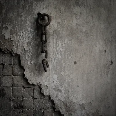 Broken Rusted Chain on Weathered Wall