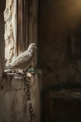Dove Beside Broken Chains in Chapel