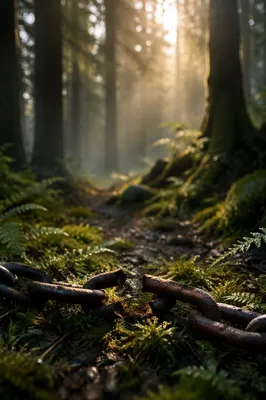 Broken Chain in Evergreen Forest Light
