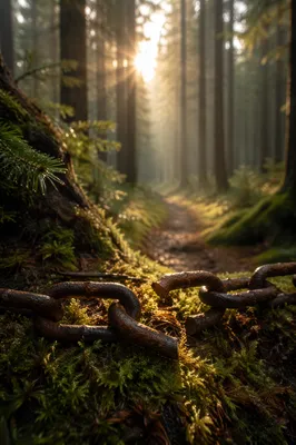 Broken Chain in Evergreen Forest Light