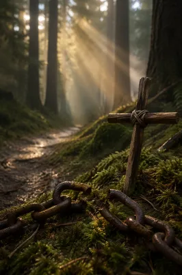 Broken Chains and Cross in Evergreen Forest