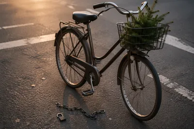 Broken Chains Beside Evergreen Bicycle