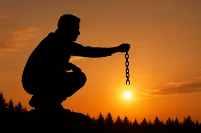 Broken Chains at Sunset Freedom Silhouette