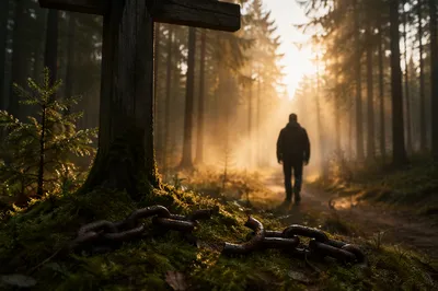 Broken Chains Beneath the Dawn Cross