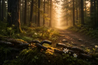 Broken Chains on Mossy Evergreen Path