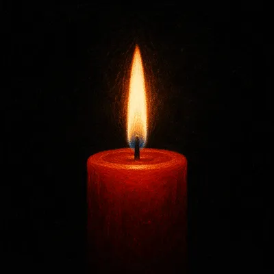 Red Candle Flame in Quiet Darkness