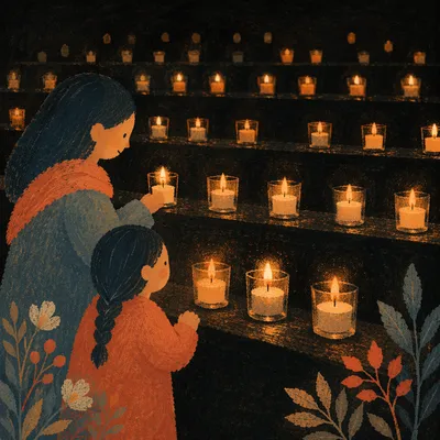 Burning Votive Candles in Quiet Faith
