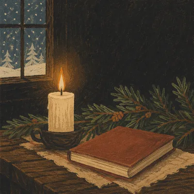 Burning Candle with Evergreen Prayer Journal