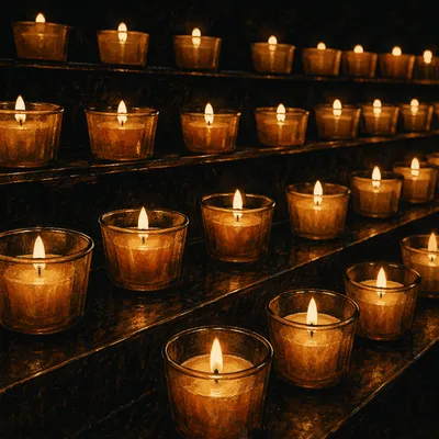 Rows of Amber Votive Candles