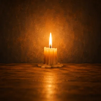 Burning Candle in Dark Faithful Stillness