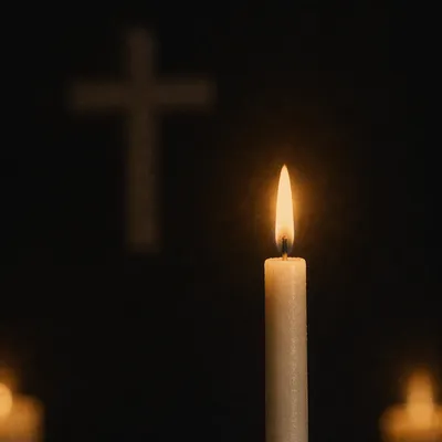 Burning Candle and Soft Cross Silhouette