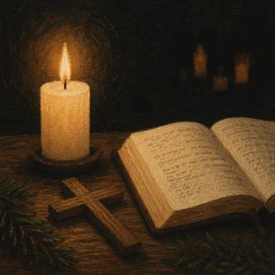 Candlelit Prayer With Wooden Cross