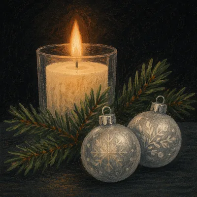 Burning Candle with Evergreen Faith Glow