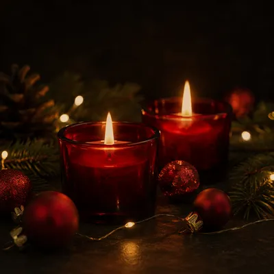 Red Votive Candles with Evergreen Hope