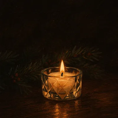 Burning Candle with Evergreen Faith