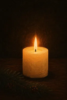 Burning Candle of Quiet Evergreen Faith