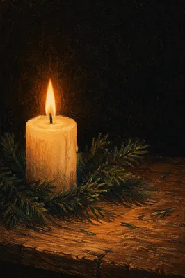 Evergreen Candle Glow in Quiet Faith