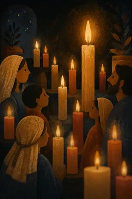 Burning Candles in Dark Faithful Silence