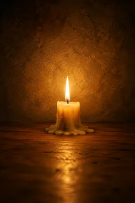 Burning Candle in Dark Faithful Stillness