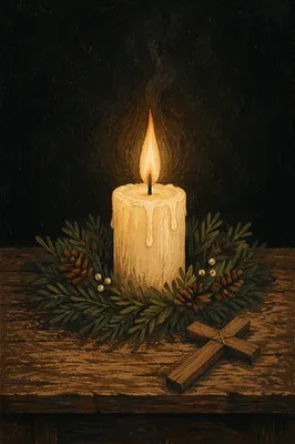 Evergreen Candlelight Faith Still Life