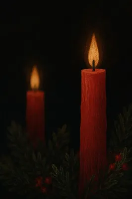 Two Red Candles on Dark Background