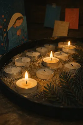 Burning Tea Lights with Evergreen Faith