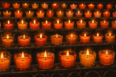 Burning Votive Candles in Quiet Faith