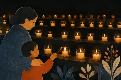 Burning Votive Candles in Quiet Faith