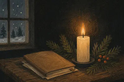 Burning Candle with Evergreen Prayer Journal