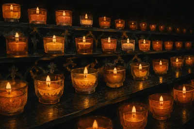 Rows of Amber Votive Candles