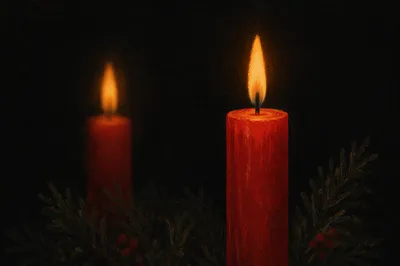 Red Advent Candles in Quiet Faith
