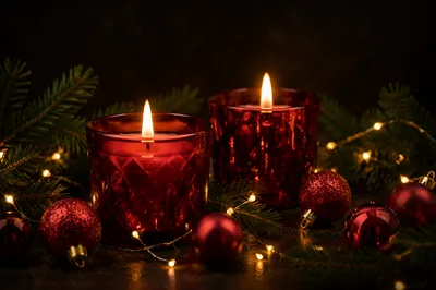 Burning Red Votives with Evergreen Hope