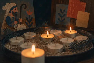 Burning Candles with Evergreen Faith Shadows