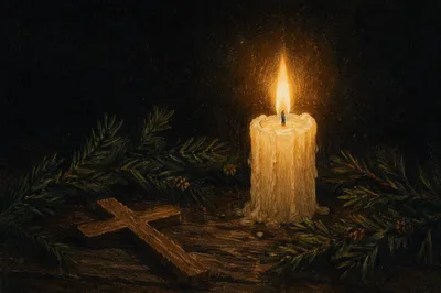 Candlelight Faith with Evergreen Cross