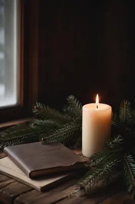 Burning Candle with Evergreen Prayer Journal