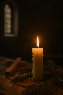 Burning Candle Prayer with Evergreen Cross