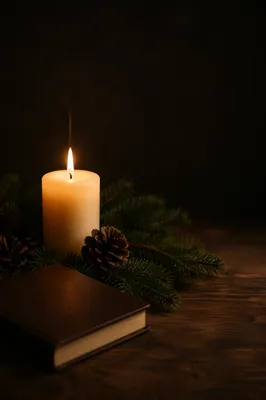 Burning Candle with Evergreen Faith
