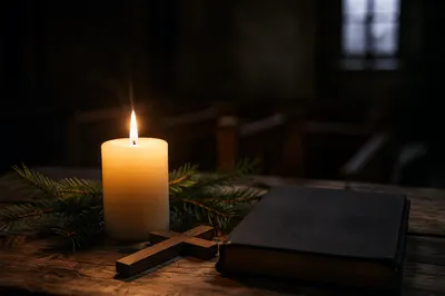 Candlelight Faith with Evergreen Cross