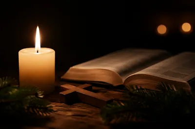 Candlelit Prayer with Wooden Cross